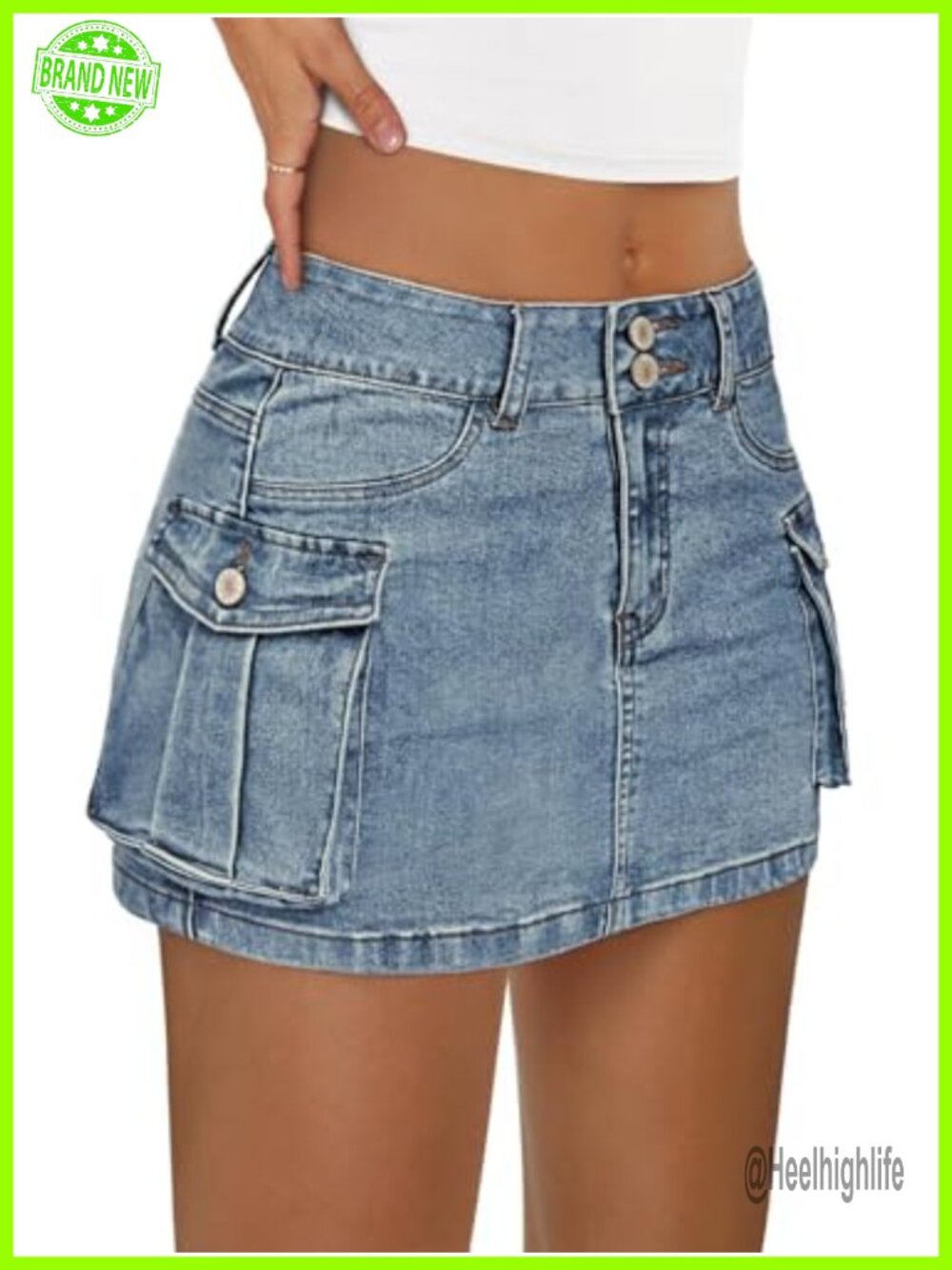 Cargo Mini Skirt Stretch Denim Low Rise Flap Pockets Y2K